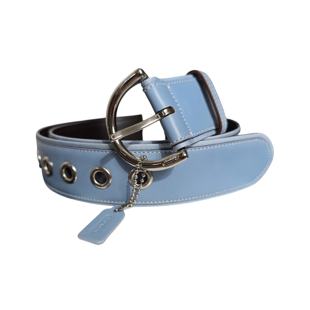NWT Vintage Coach Light Blue Soho Buckle Leather & Twill Belt 3963 Sz 34" Y2K